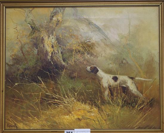 Oil on a pointer in a landscape, signed Kenneth, 40 x 50cm